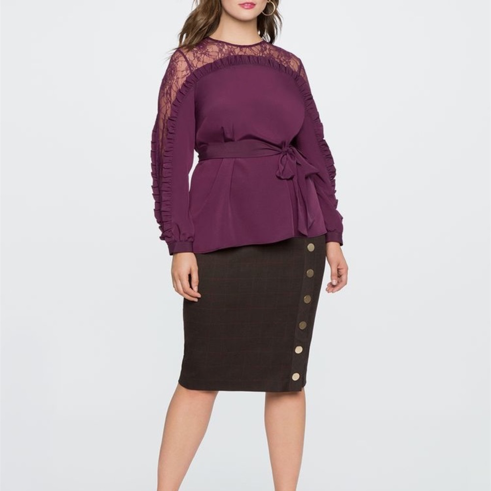 Lace Overlay Long Sleeve Top - Plum Purple